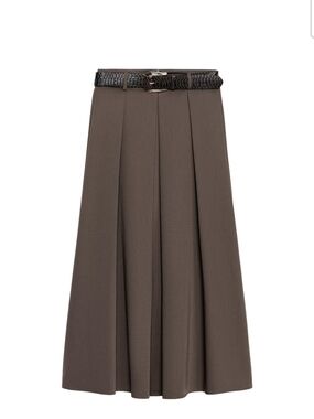 Zara Dark Brown Pleated Maxi Skirt with Croc-Textured Belt